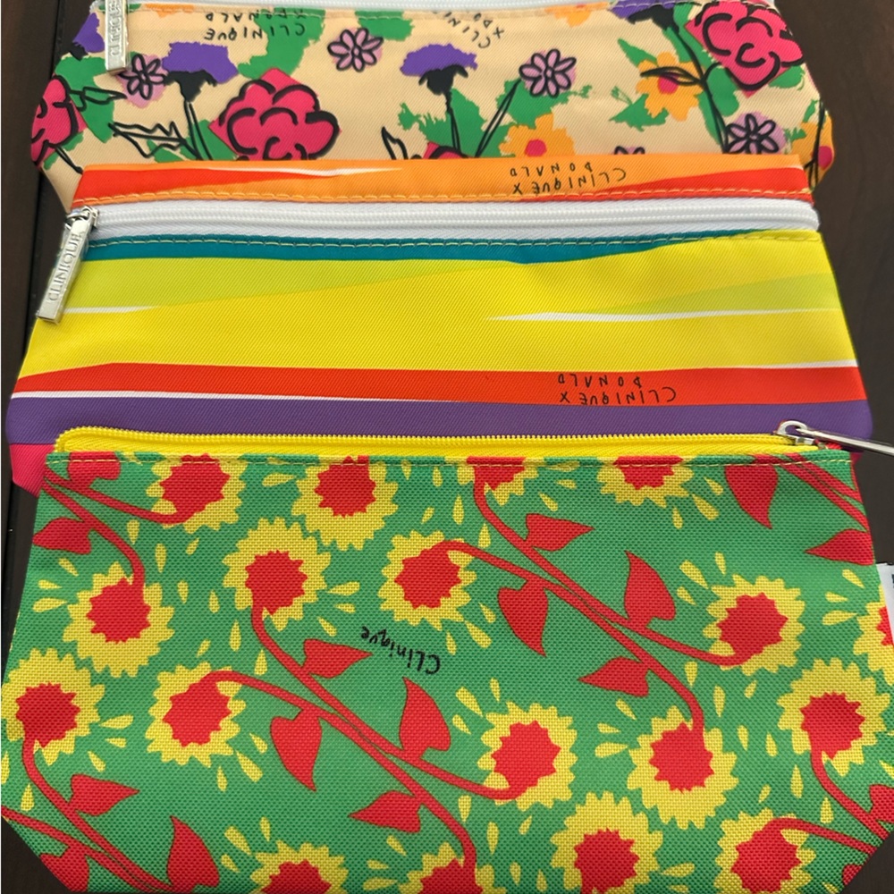 Clinique x Donald Pilner Makeup bags NWOT Bundle of 3
